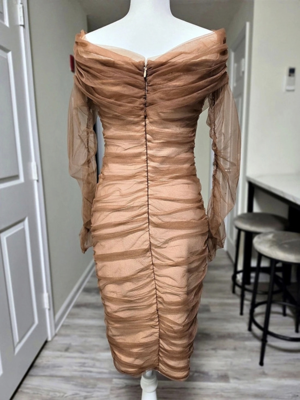 Tulle Off Shoulder Ruched Dress - Picture 2 of 3